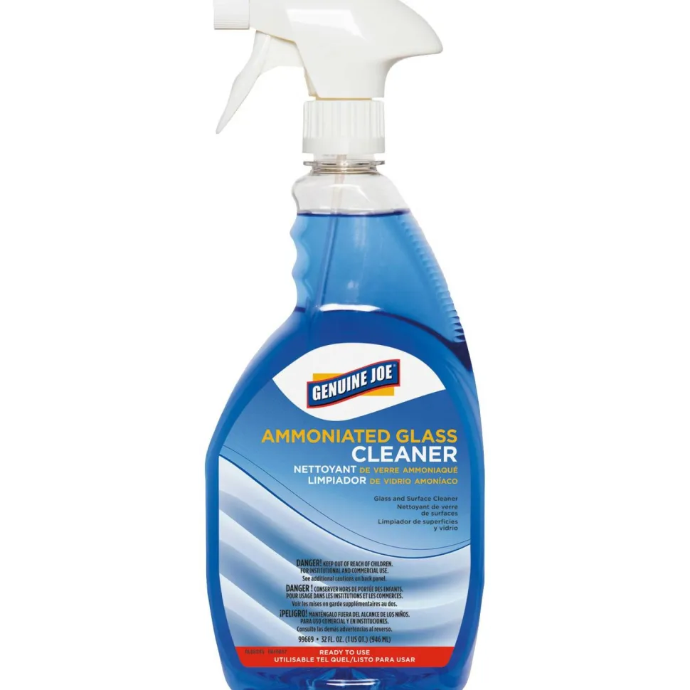 Genuine Joe Ammoniated Glass Cleaner Spray, 32 Oz Bottle, Box Of 6