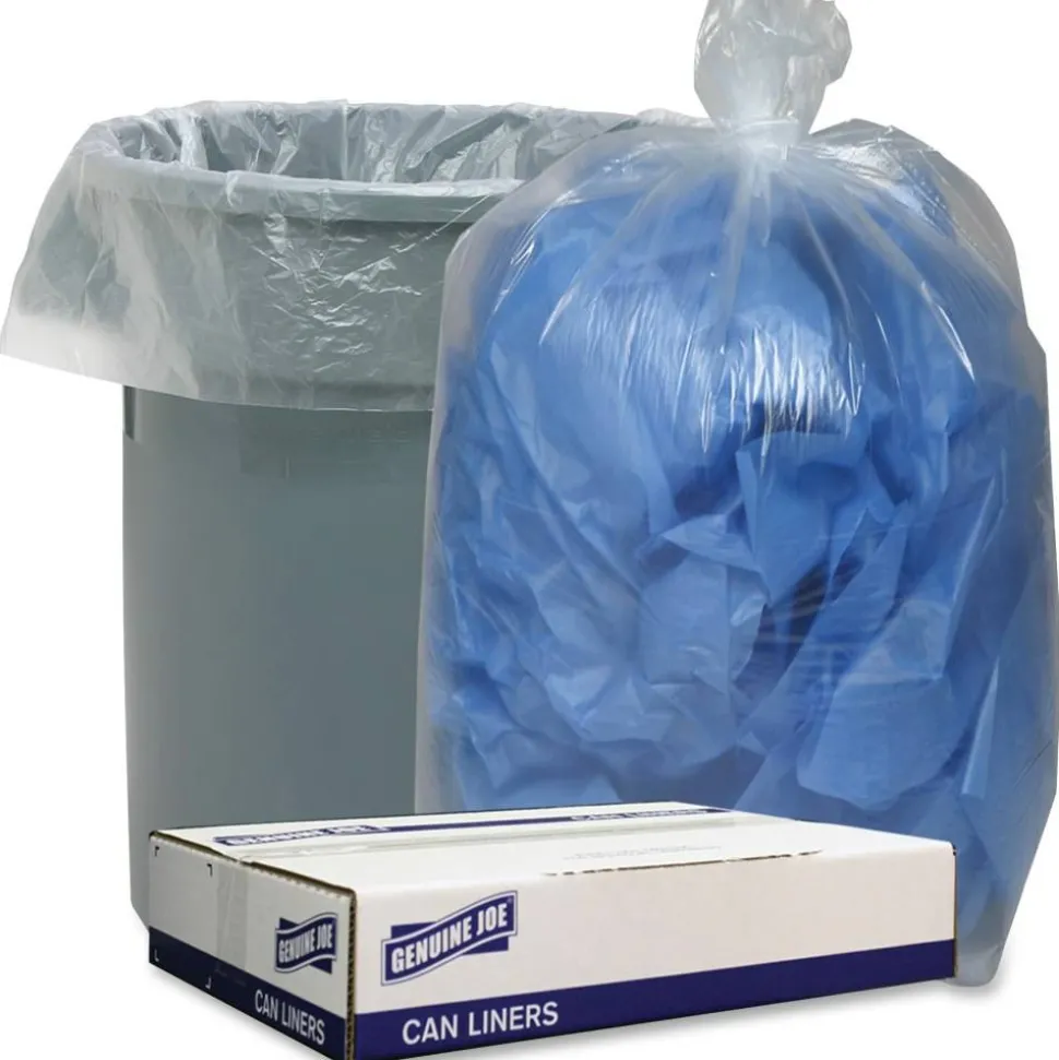 Genuine Joe Clear Low Density Can Liners - 33 gal Capacity - 33"x 39" x 1.10 mil (28 Micron) Thickness - Low Density - Clear - Recycled - 100 / Carton