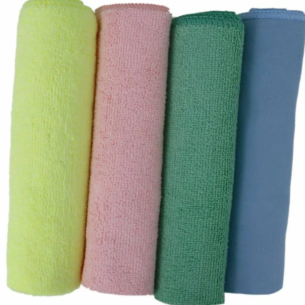 Genuine Joe Color-coded Microfiber Cleaning Cloths - 16" Width x 16" Length - Assorted - MicroFiber - 4/Pack - 9 / Carton