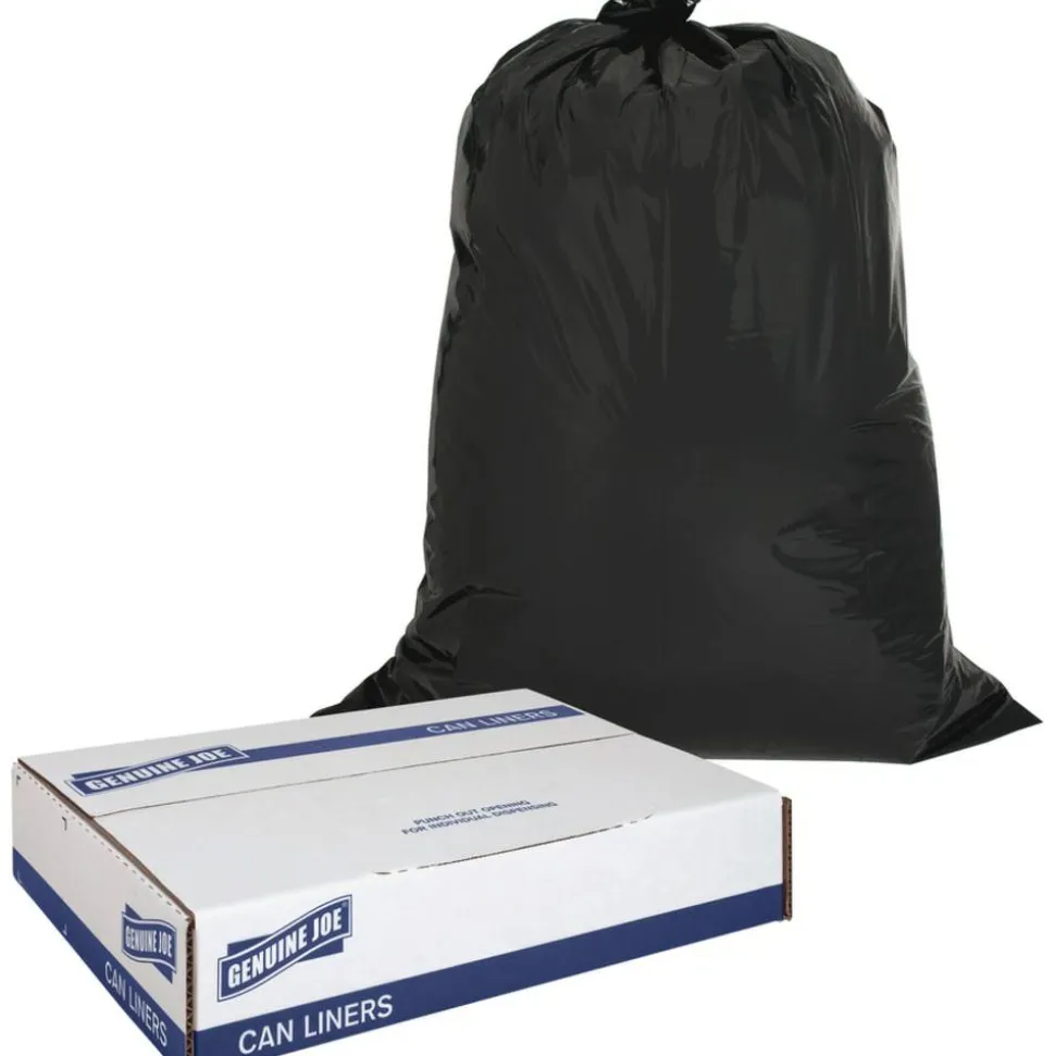 Genuine Joe Contractor Cleanup Trash Bags, 2.5 mil, 42 Gallons, 33" x 48", Black, Box Of 20