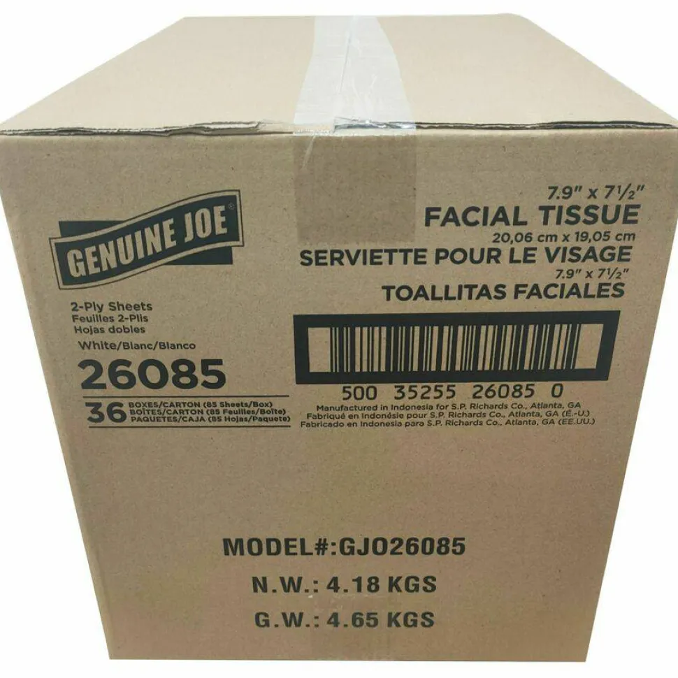 Genuine Joe Cube Box Facial Tissue - 2 Ply - Interfolded - White - 85 / Box - 36 / Carton