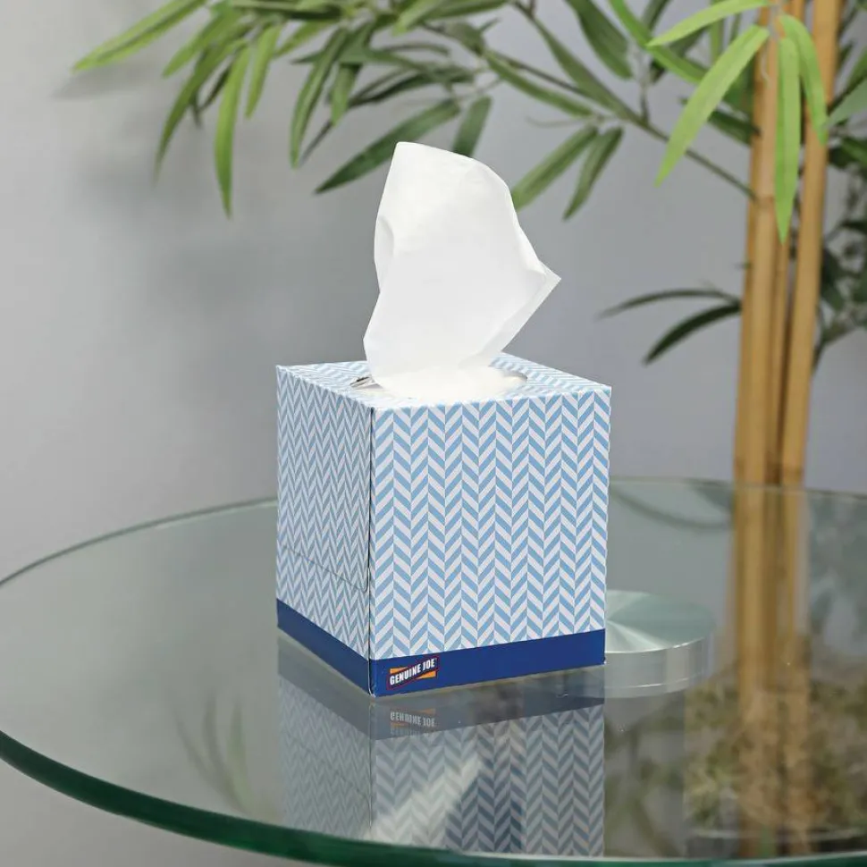 Genuine Joe Cube Box Facial Tissue - 2 Ply - Interfolded - White - 85/Box - 48 / Pallet