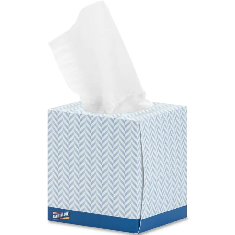 Genuine Joe Cube Box Facial Tissue - 2 Ply - Interfolded - White - 85/Box - 48 / Pallet