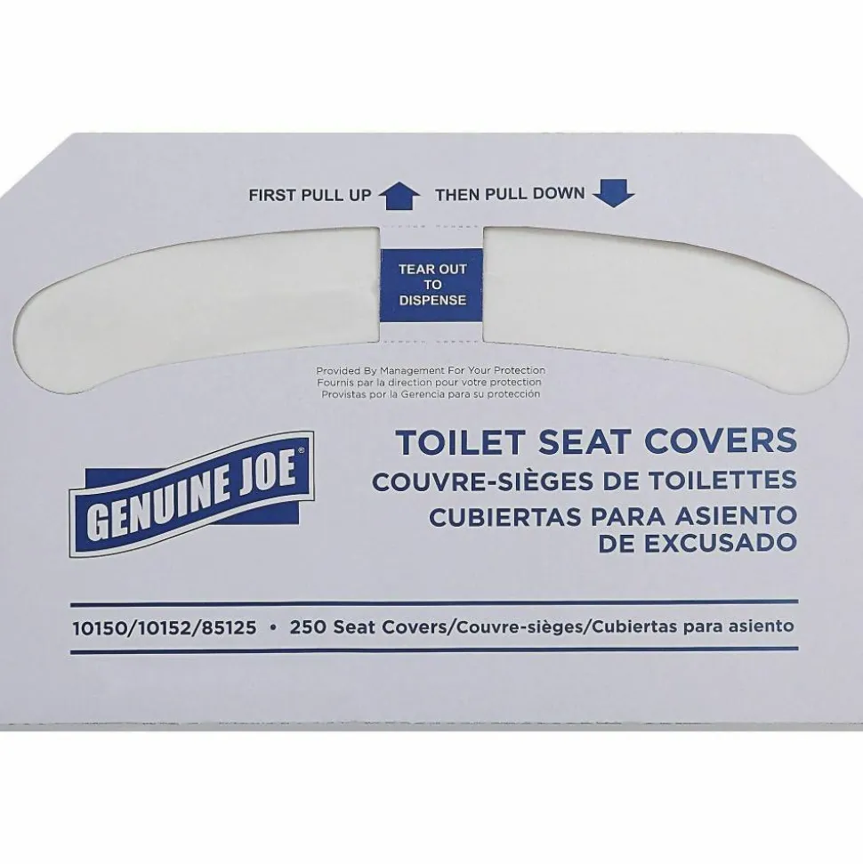 Genuine Joe Half-fold Toilet Seat Covers, White, 250 Per Pack, Carton Of 20 Packs