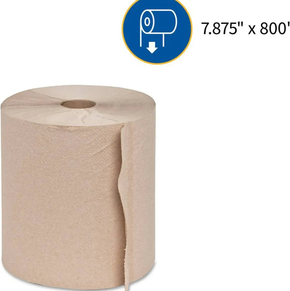 Genuine Joe Hardwound 1-Ply Paper Towels, 800' Per Roll, Brown, Pack Of 6 Rolls