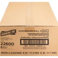 Genuine Joe Hardwound 1-Ply Paper Towels, 800' Per Roll, Brown, Pack Of 6 Rolls