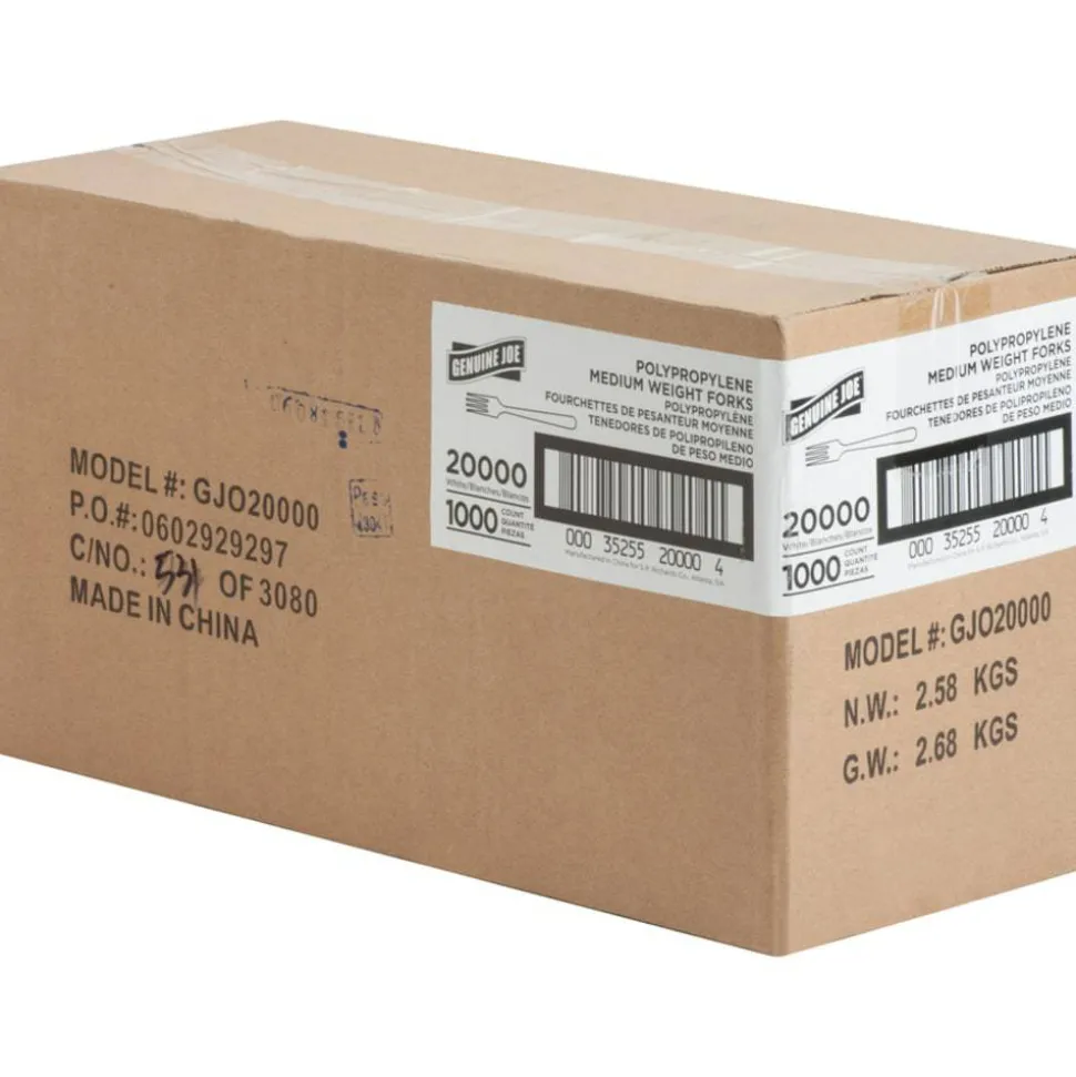 Genuine Joe Heavy/Medium-Weight Polypropylene Forks, White, Box Of 1,000