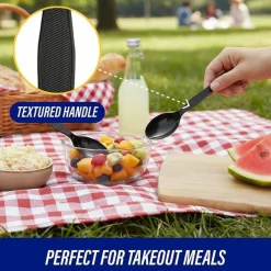 Genuine Joe Heavyweight Spoon - 1 Piece(s) - Spoon - 1 x Spoon - Disposable - Textured - Black - 1000/Carton