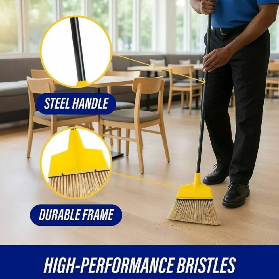 Genuine Joe High-Performance Angled Broom, 12", Yellow