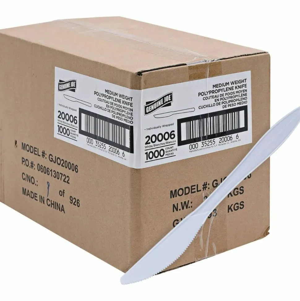 Genuine Joe Individually Wrapped Knife - 1 Piece(s) - Knife - 1 x Knife - Disposable - Polypropylene - White - 1000/Carton