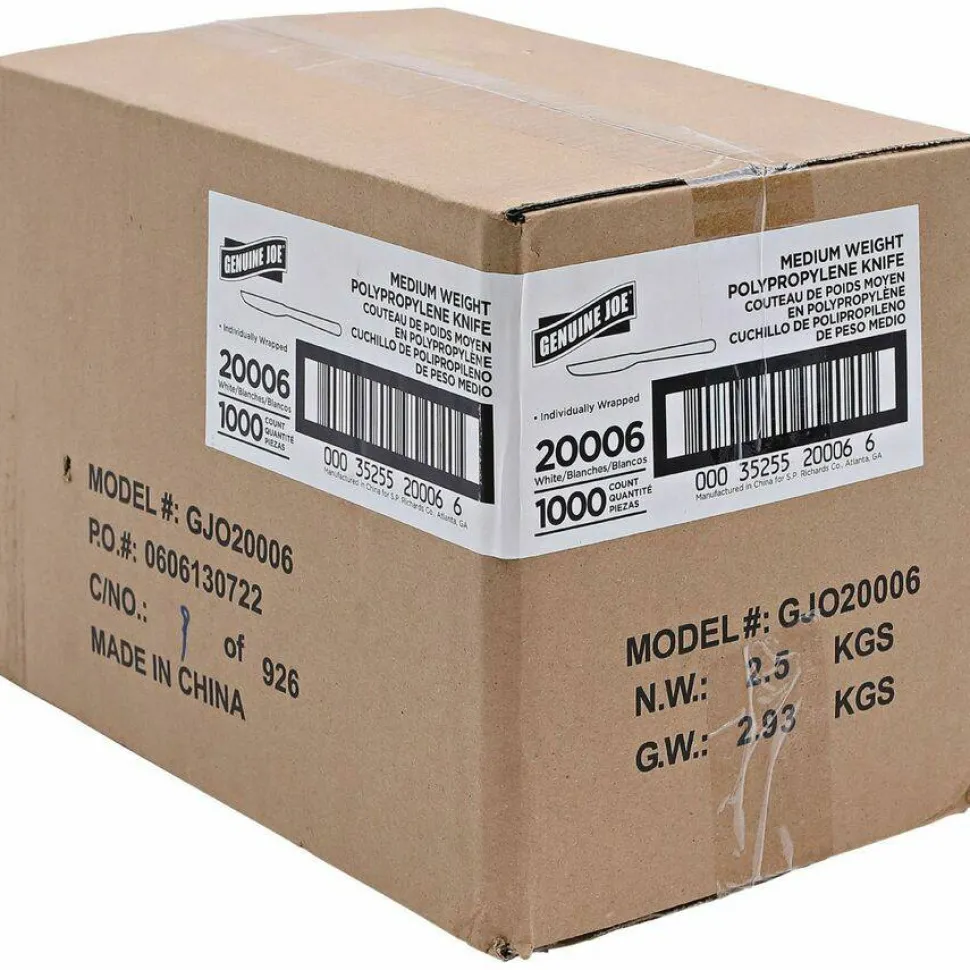 Genuine Joe Individually Wrapped Knife - 1 Piece(s) - Knife - 1 x Knife - Disposable - Polypropylene - White - 1000/Carton