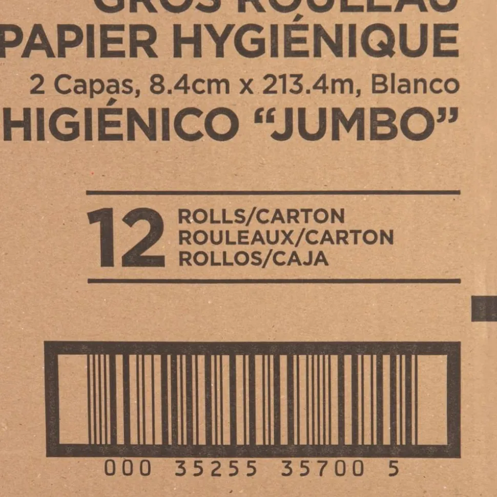Genuine Joe Jumbo Jr Dispenser Bath Tissue Roll - 2 Ply - 3.30" Width x 700 ft Length - 8.88" Roll Diameter - White - Fiber - 12 / Carton