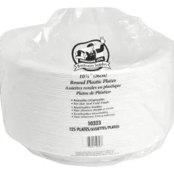 Genuine Joe 10-1/4" Large Plastic Plates - 125 / Pack - 10.25" Diameter Plate - Plastic - Disposable - Warm White - 500 Piece(s) / Carton