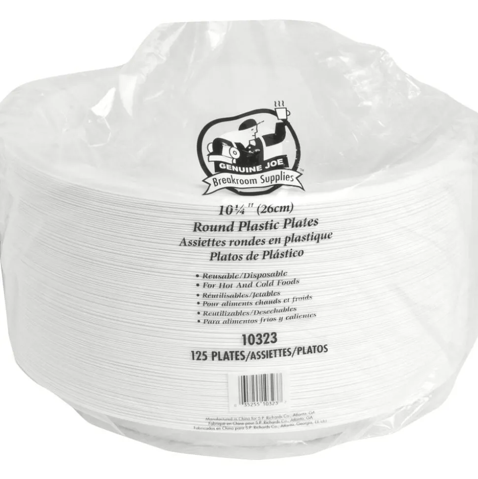 Genuine Joe 10-1/4" Large Plastic Plates - 125 / Pack - 10.25" Diameter Plate - Plastic - Disposable - Warm White - 500 Piece(s) / Carton