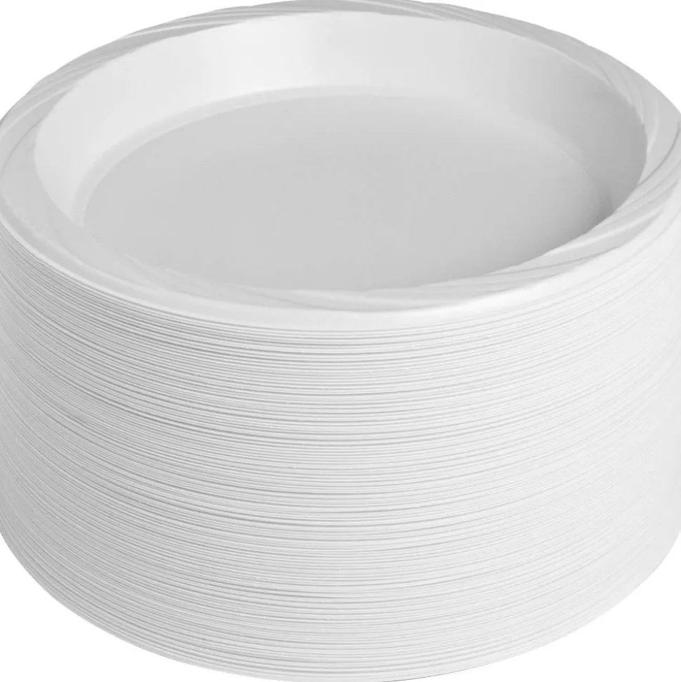 Genuine Joe 10-1/4" Large Plastic Plates - 125 / Pack - 10.25" Diameter Plate - Plastic - Disposable - Warm White - 500 Piece(s) / Carton
