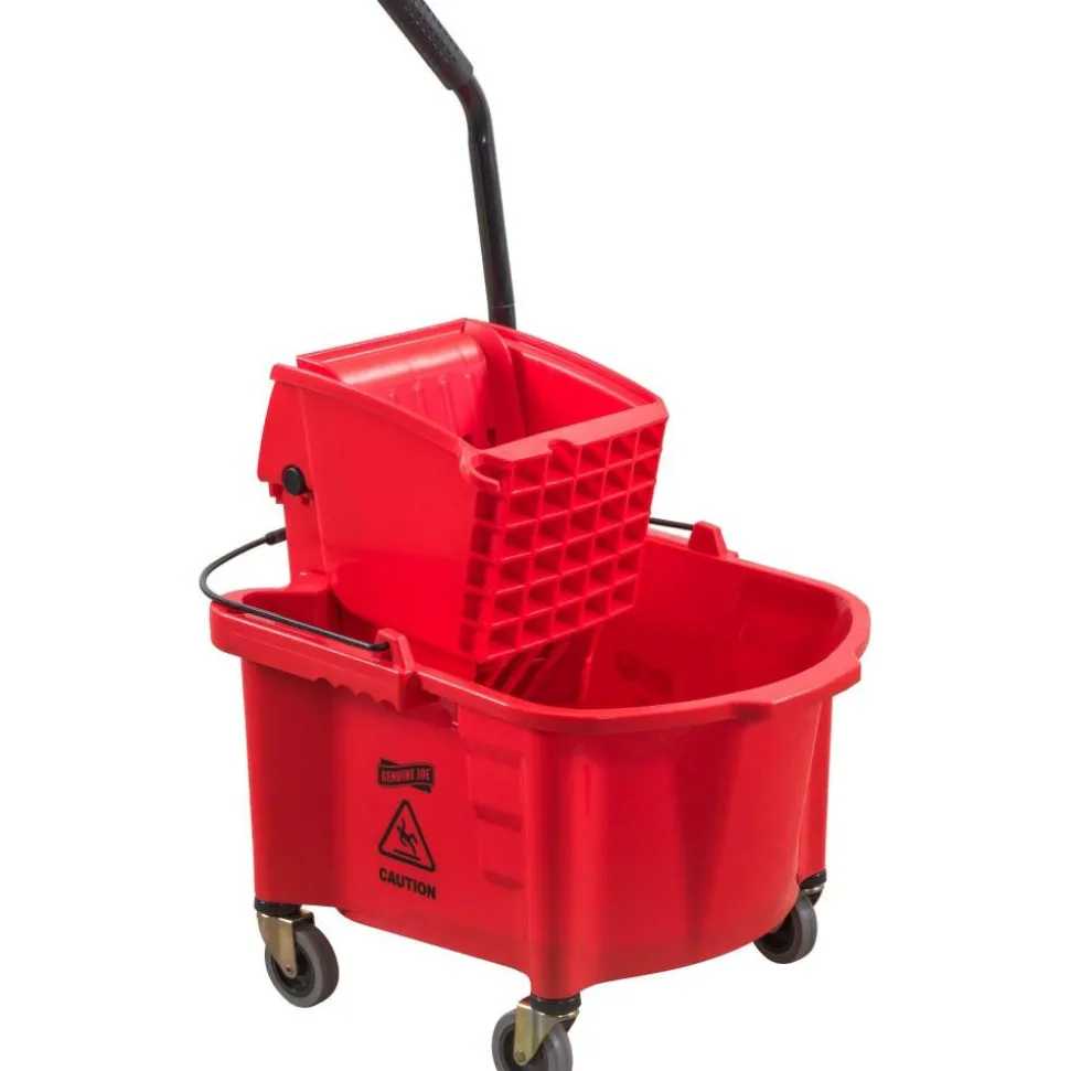 Genuine Joe Mop Bucket And Wringer Combination, 26 Quarts, Red