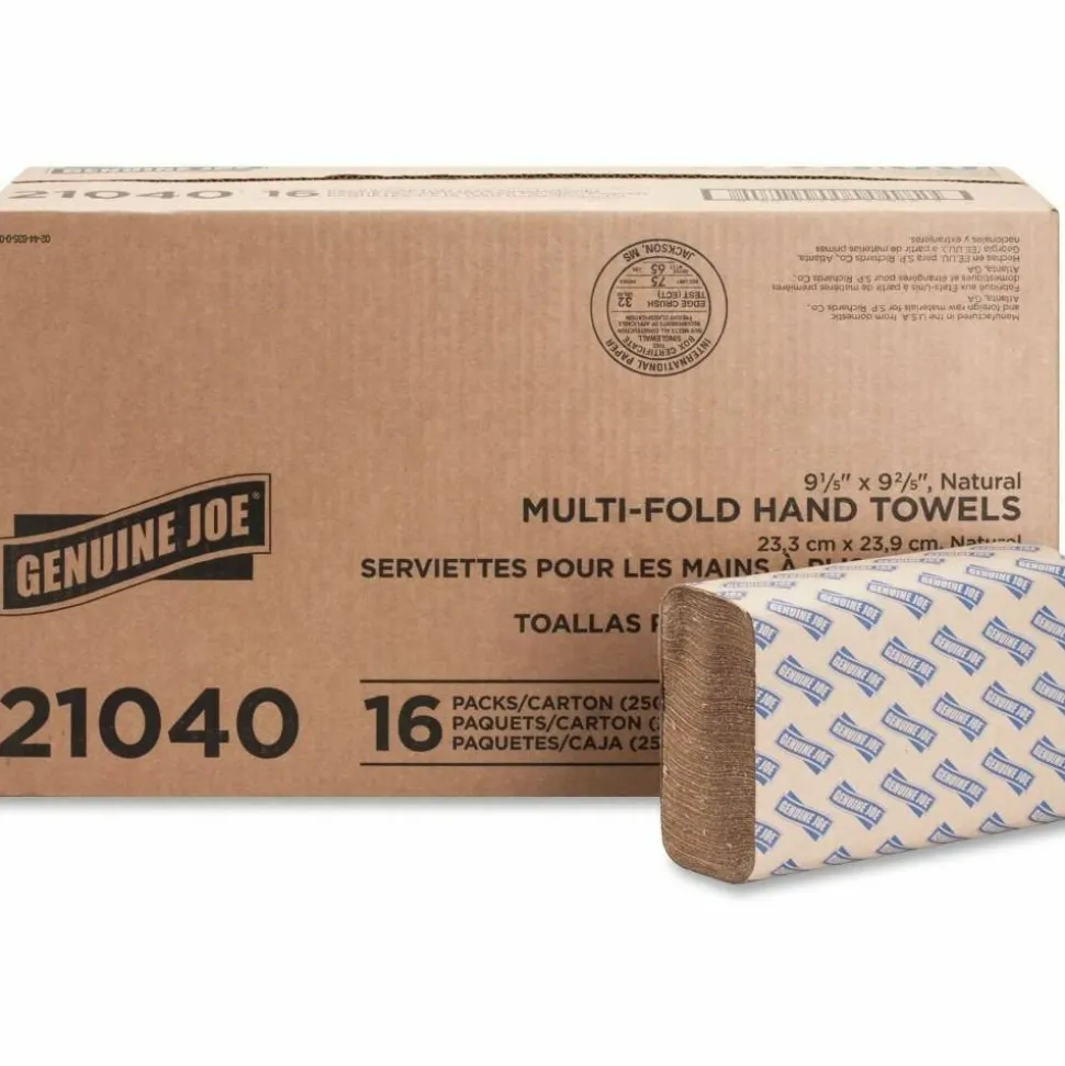 Genuine Joe Multi-Fold 1-Ply Paper Towels, Natural, Pack Of 4000 Sheets