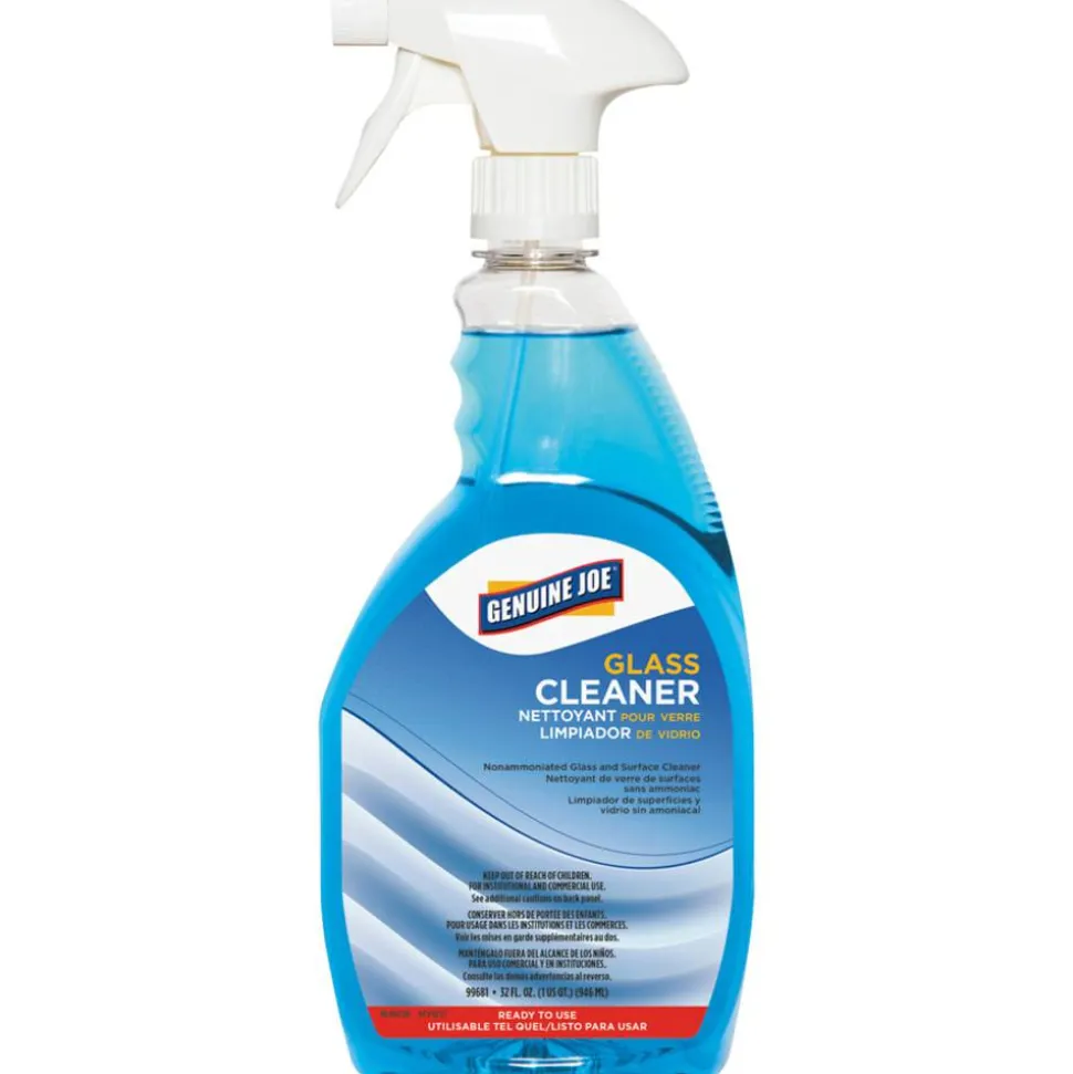 Genuine Joe Non-Ammoniated Glass Cleaner - Ready-To-Use - 32 fl oz - Non Ammoniated, Non-streaking - Blue - 6/Carton - 99681CT