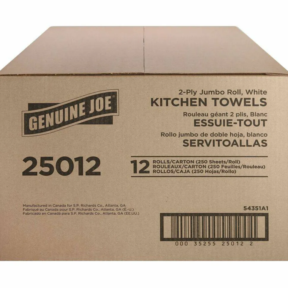 Genuine Joe Paper Towels, 2 Ply, 8" x 11", 250 Sheets/Roll, 12 Rolls