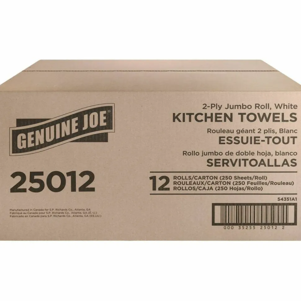 Genuine Joe Paper Towels, 2 Ply, 8" x 11", 250 Sheets/Roll, 12 Rolls