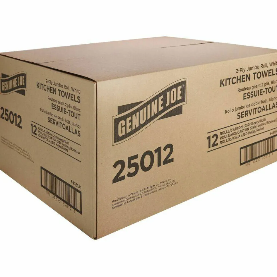 Genuine Joe Paper Towels, 2 Ply, 8" x 11", 250 Sheets/Roll, 12 Rolls