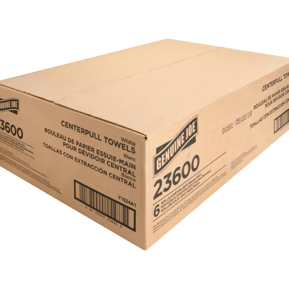 Genuine Joe 2-Ply Centerpull Paper Towels, 100% Recycled, 600 Sheets Per Roll, Pack Of 6 Rolls