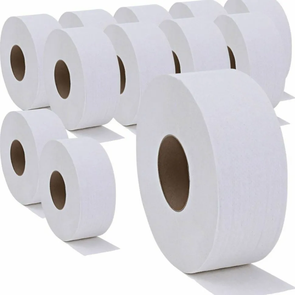 Genuine Joe 2-ply Jumbo Roll Dispenser Bath Tissue - 2 Ply - 3.30" Width x 650 ft Length - 3 19/64" Core - White - 12 / Carton
