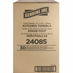Genuine Joe 2-Ply Kitchen Paper Towels, 100% Recycled, 85 Sheets Per Roll, Pack Of 30 Rolls