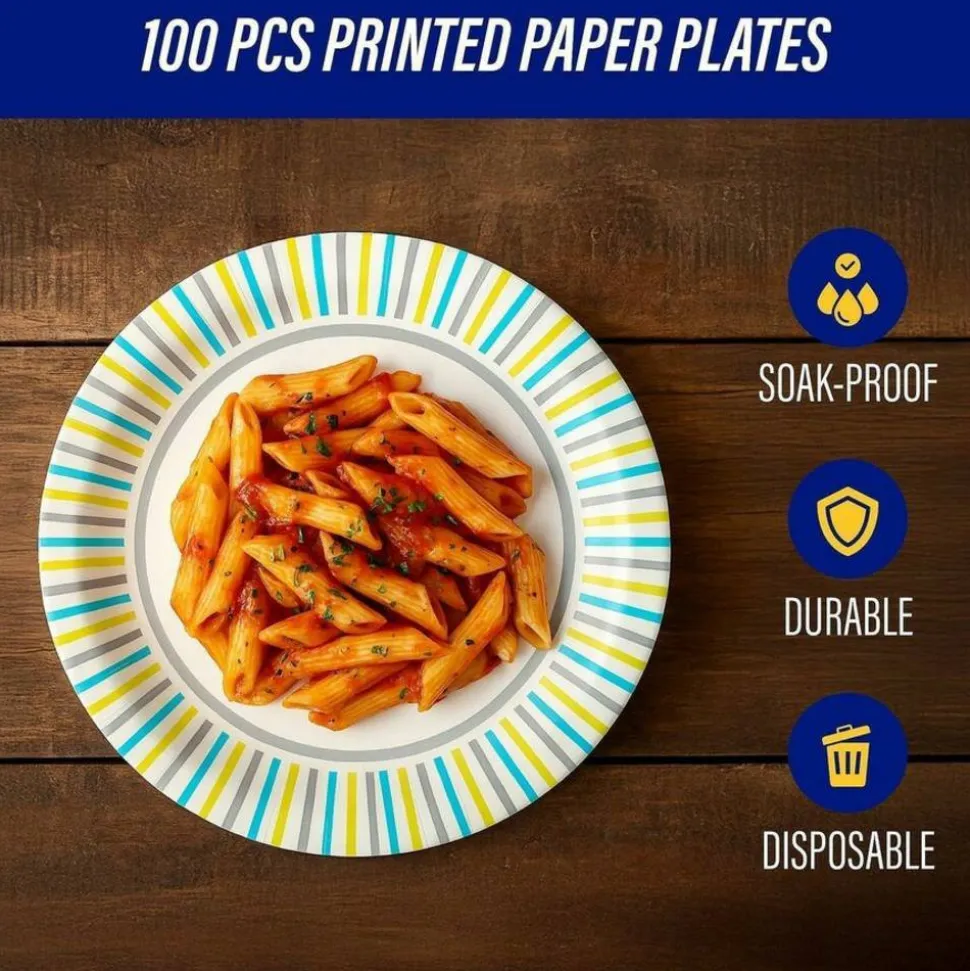 Genuine Joe 7" Printed Paper Plates - Disposable - 7" Diameter - Assorted - 125 / Pack