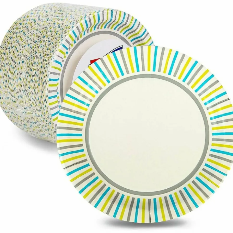 Genuine Joe 7" Printed Paper Plates - Disposable - 7" Diameter - Assorted - 125 / Pack