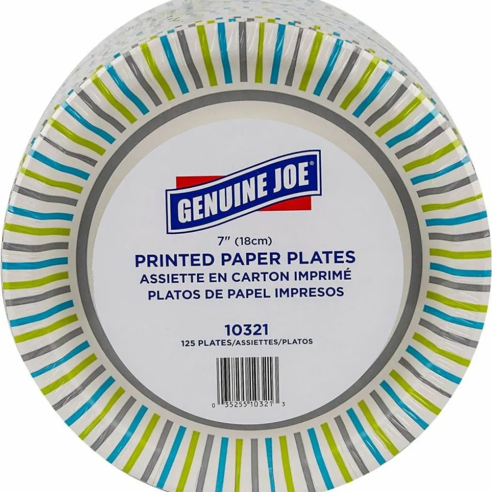 Genuine Joe 7" Printed Paper Plates - Disposable - 7" Diameter - Assorted - 125 / Pack