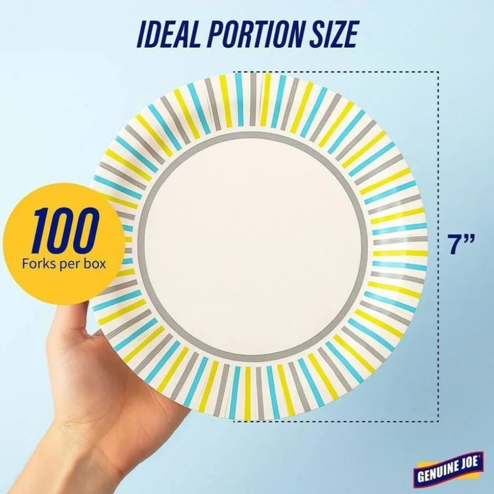 Genuine Joe 7" Printed Paper Plates - Disposable - 7" Diameter - Assorted - 125 / Pack