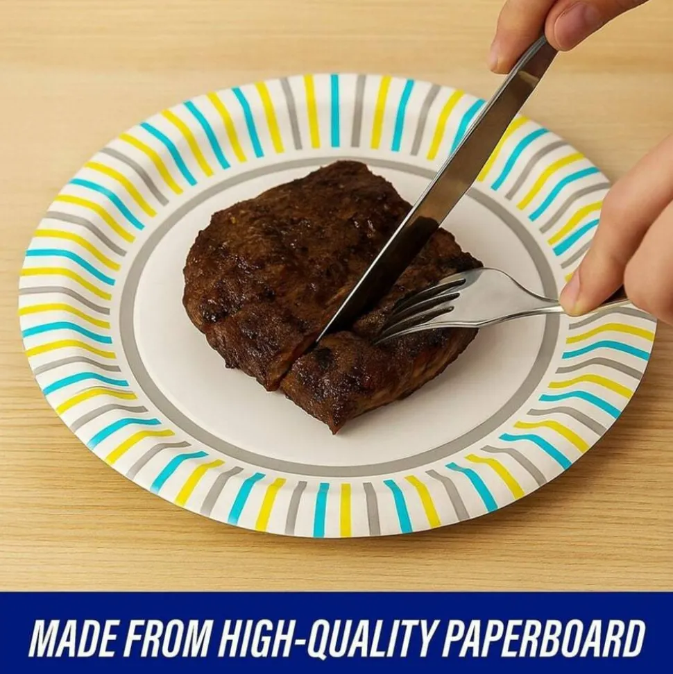 Genuine Joe 7" Printed Paper Plates - Disposable - 7" Diameter - Assorted - 125 / Pack