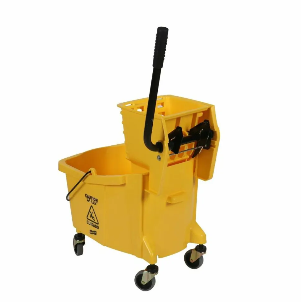 Genuine Joe 35-quart Side Press Mop Bucket & Wringer Combo - 8.75 gal - Caster - 21" x 16" x 14" - Yellow - 18 / Pallet