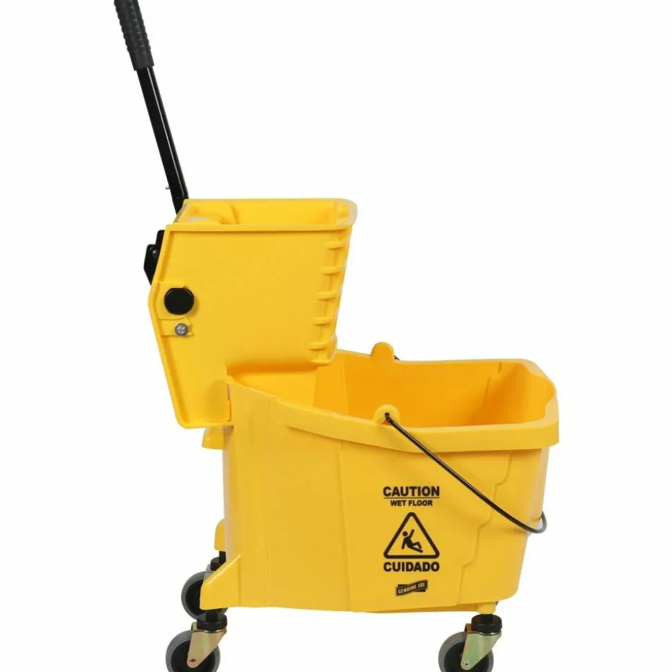Genuine Joe 35-quart Side Press Mop Bucket & Wringer Combo - 8.75 gal - Caster - 21" x 16" x 14" - Yellow - 18 / Pallet
