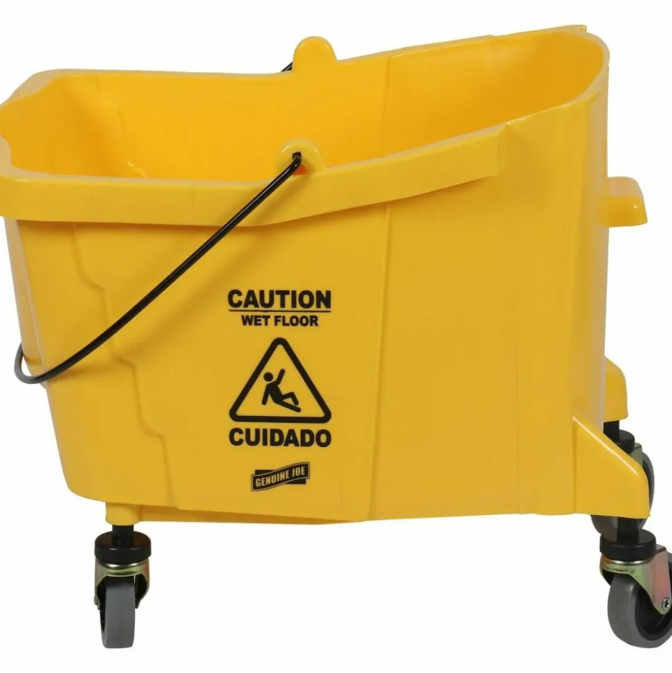 Genuine Joe 35-quart Side Press Mop Bucket & Wringer Combo - 8.75 gal - Caster - 21" x 16" x 14" - Yellow - 18 / Pallet