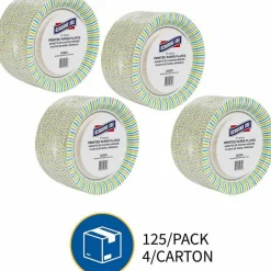 Genuine Joe Round Paper Plates, 8-5/8", Multicolor, Pack of 125 Plates.