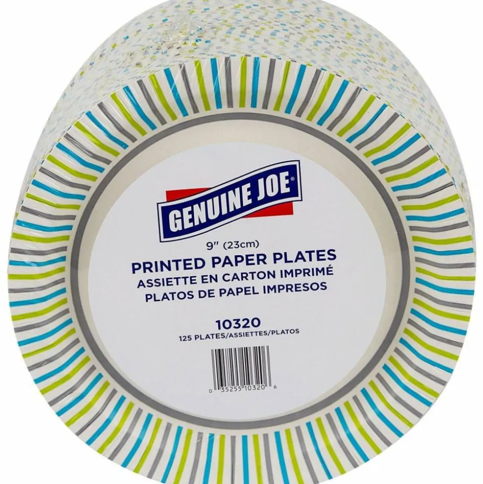 Genuine Joe Round Paper Plates, 8-5/8", Multicolor, Pack of 125 Plates.