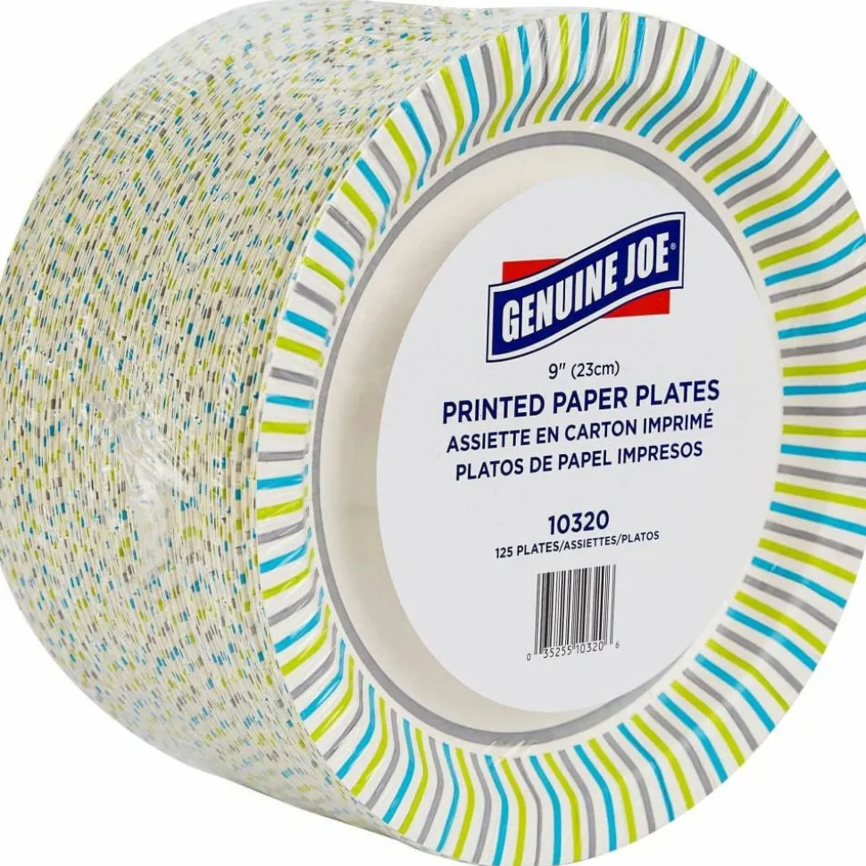 Genuine Joe Round Paper Plates, 8-5/8", Multicolor, Pack of 125 Plates.