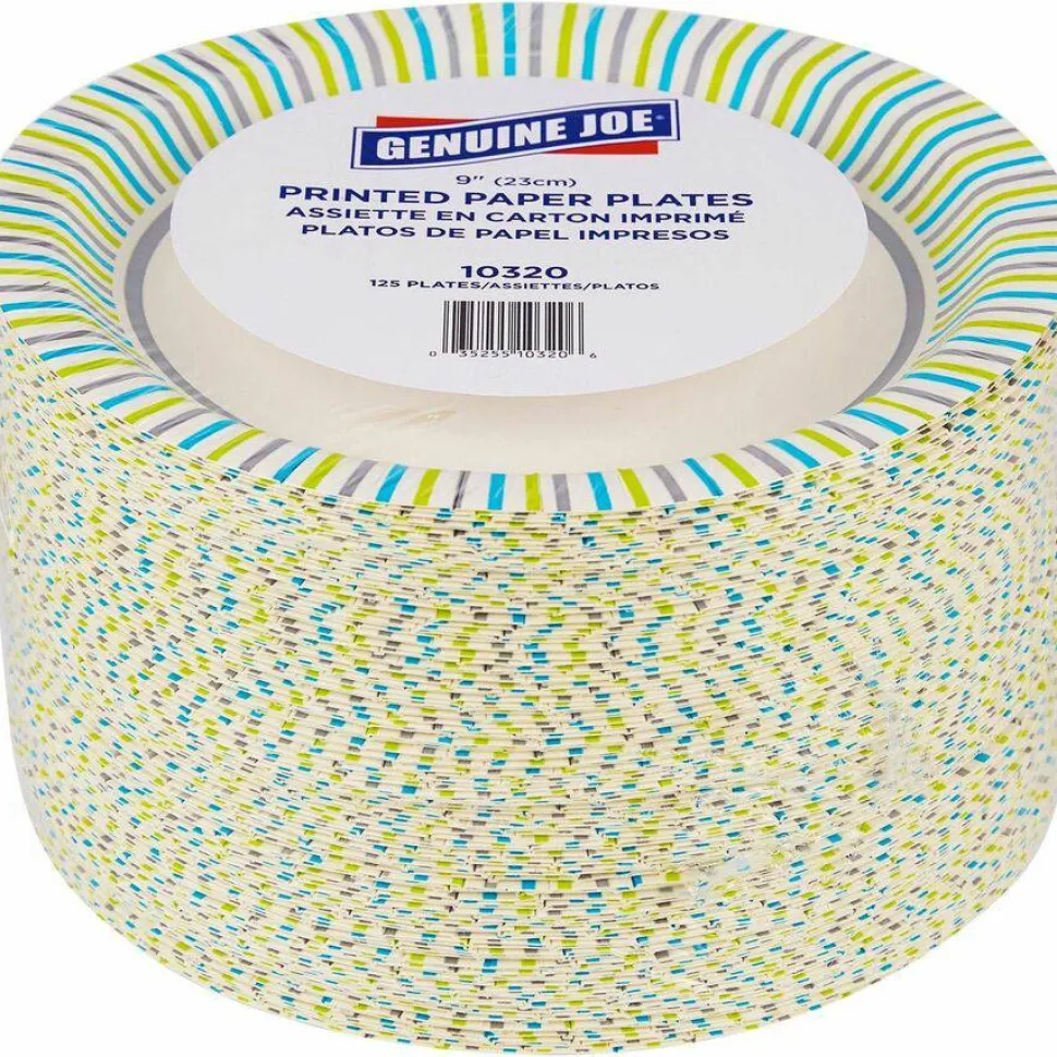 Genuine Joe Round Paper Plates, 8-5/8", Multicolor, Pack of 125 Plates.
