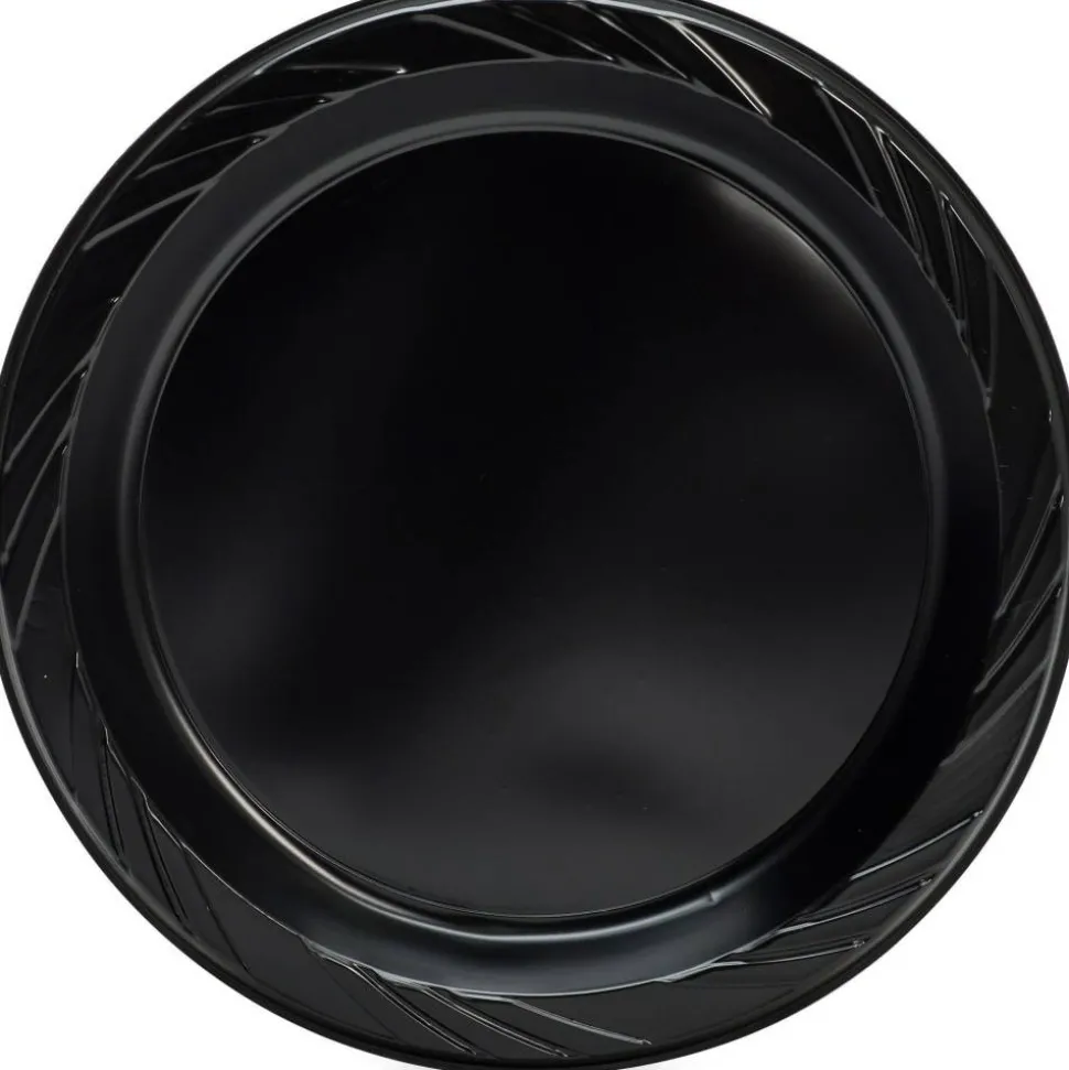 Genuine Joe Round Plastic Black Plates - 125 / Pack - 9" Diameter Plate - Plastic - Serving - Disposable - Black - 500 Piece(s) / Carton