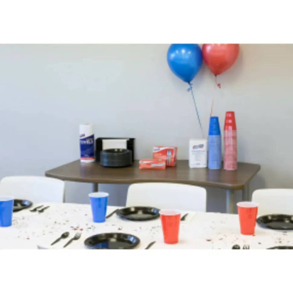 Genuine Joe Round Plastic Black Plates - 125 / Pack - 9" Diameter Plate - Plastic - Serving - Disposable - Black - 500 Piece(s) / Carton