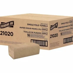 Genuine Joe Single-Fold 1-Ply Paper Towels, Natural, Pack Of 4000 Sheets