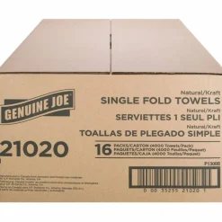 Genuine Joe Single-Fold 1-Ply Paper Towels, Natural, Pack Of 4000 Sheets