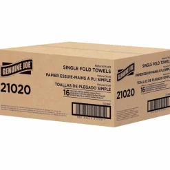Genuine Joe Single-Fold 1-Ply Paper Towels, Natural, Pack Of 4000 Sheets