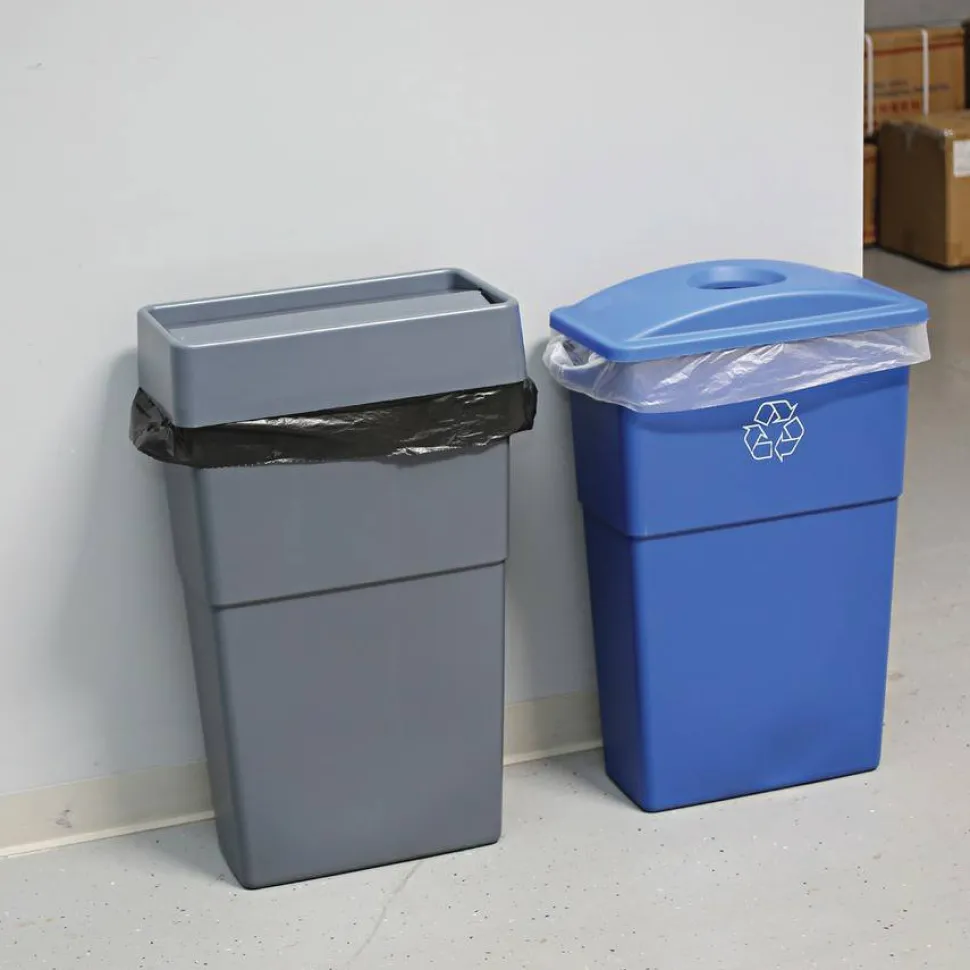 Genuine Joe Space-Saving Waste Container, 23 Gallons, 30" x 16 3/4" x 9 1/2", Gray