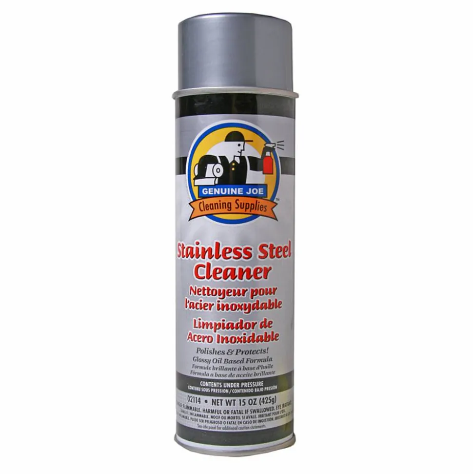 Genuine Joe Stainless Steel Cleaner - For Metal Surface - 15 fl oz (0.5 quart) - Pleasant Scent, Luster - Multi Can - 1 Each