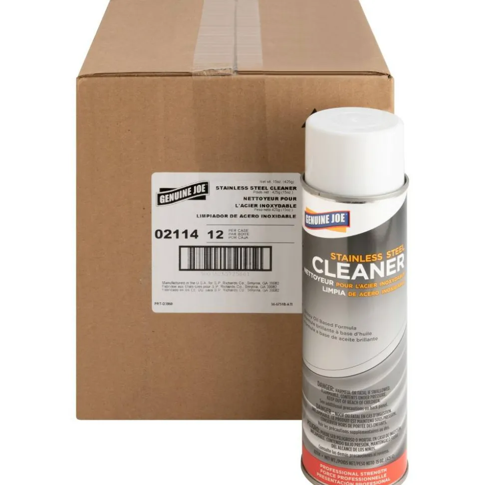 Genuine Joe Stainless Steel Cleaner - Aerosol - 15 fl oz (0.5 quart) - Can - 12 / Carton - Multi