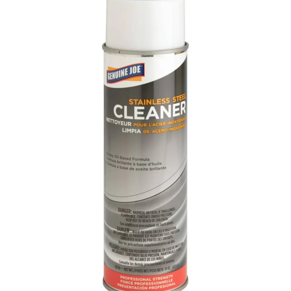 Genuine Joe Stainless Steel Cleaner - Aerosol - 15 fl oz (0.5 quart) - Can - 12 / Carton - Multi