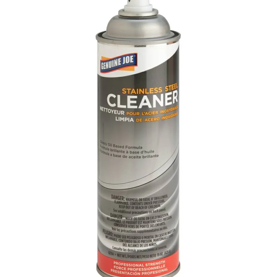Genuine Joe Stainless Steel Cleaner - Aerosol - 15 fl oz (0.5 quart) - Can - 12 / Carton - Multi